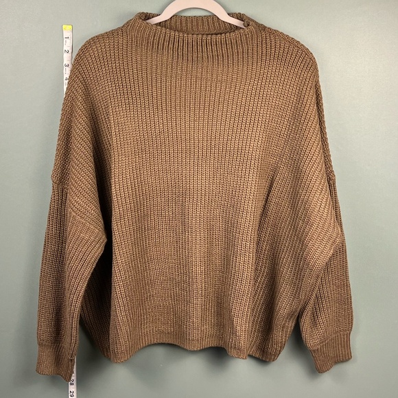 SHEIN Sweaters - Large Coffee Brown Mock Neck Ribbed Sweater - SHEIN